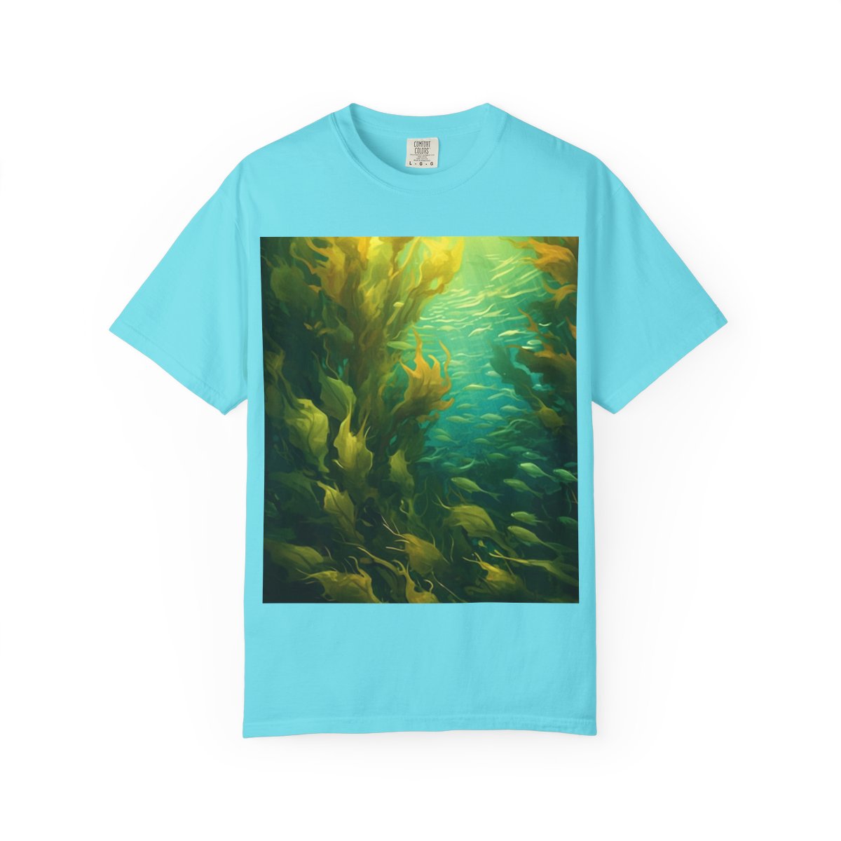 Kelp Mirror Back Unisex Garment-Dyed T-shirt — Lagoon Blue front