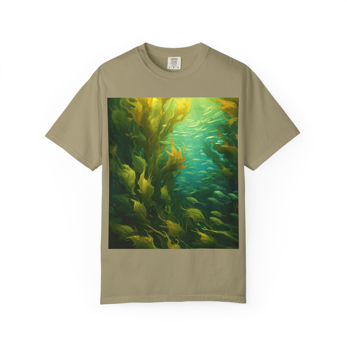 Kelp Mirror Back Unisex Garment-Dyed T-shirt — Khaki front