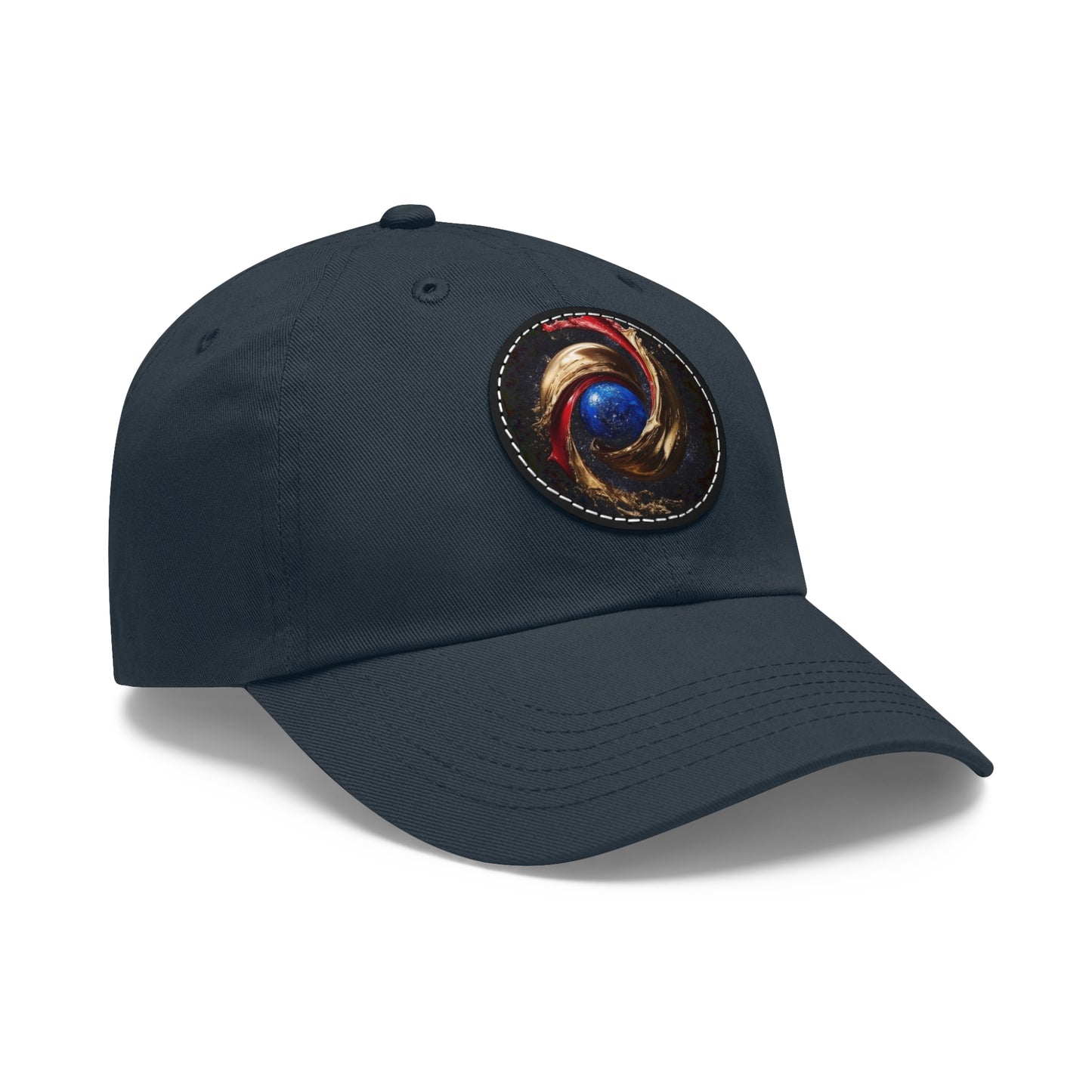 Blood and Gold Swirl Dad Hat with Leather Patch (Round)