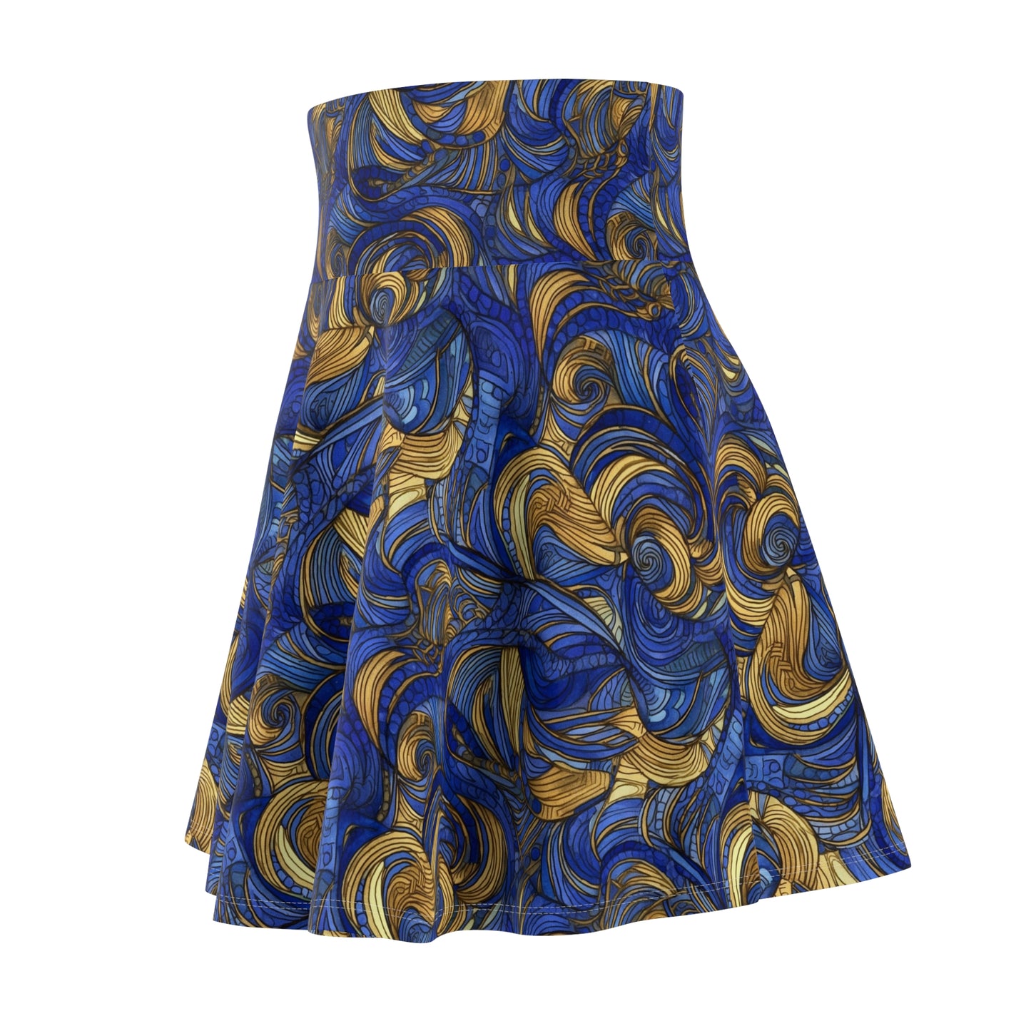 Gold and Lapis Swirls Women's Skater Skirt (AOP)