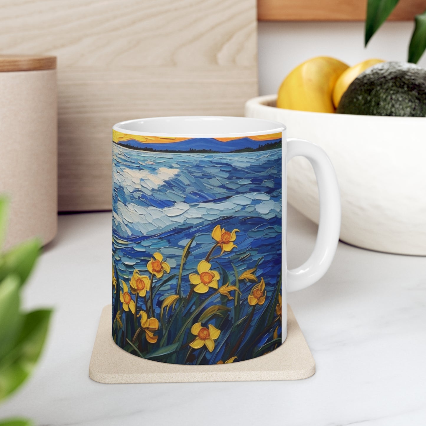 Waves and Daffodils Ceramic Mug 11oz