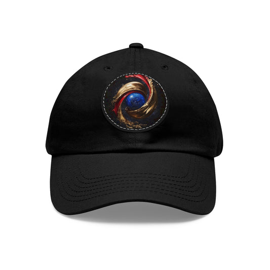 Blood and Gold Swirl Dad Hat with Leather Patch (Round)