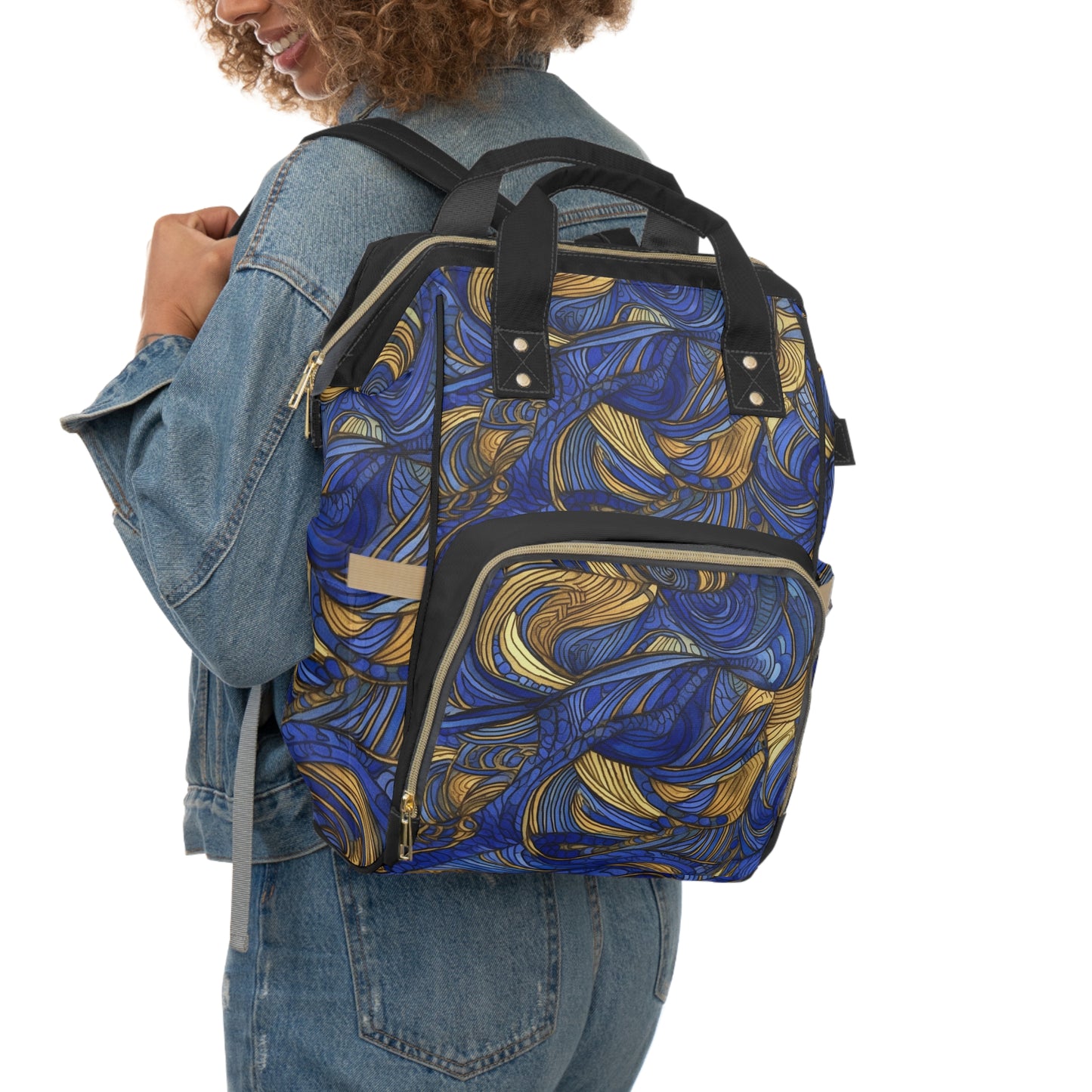 Gold and Lapis Swirls Multifunctional Diaper Backpack