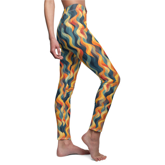 Wave Flames Women's Cut & Sew Casual Leggings (AOP)