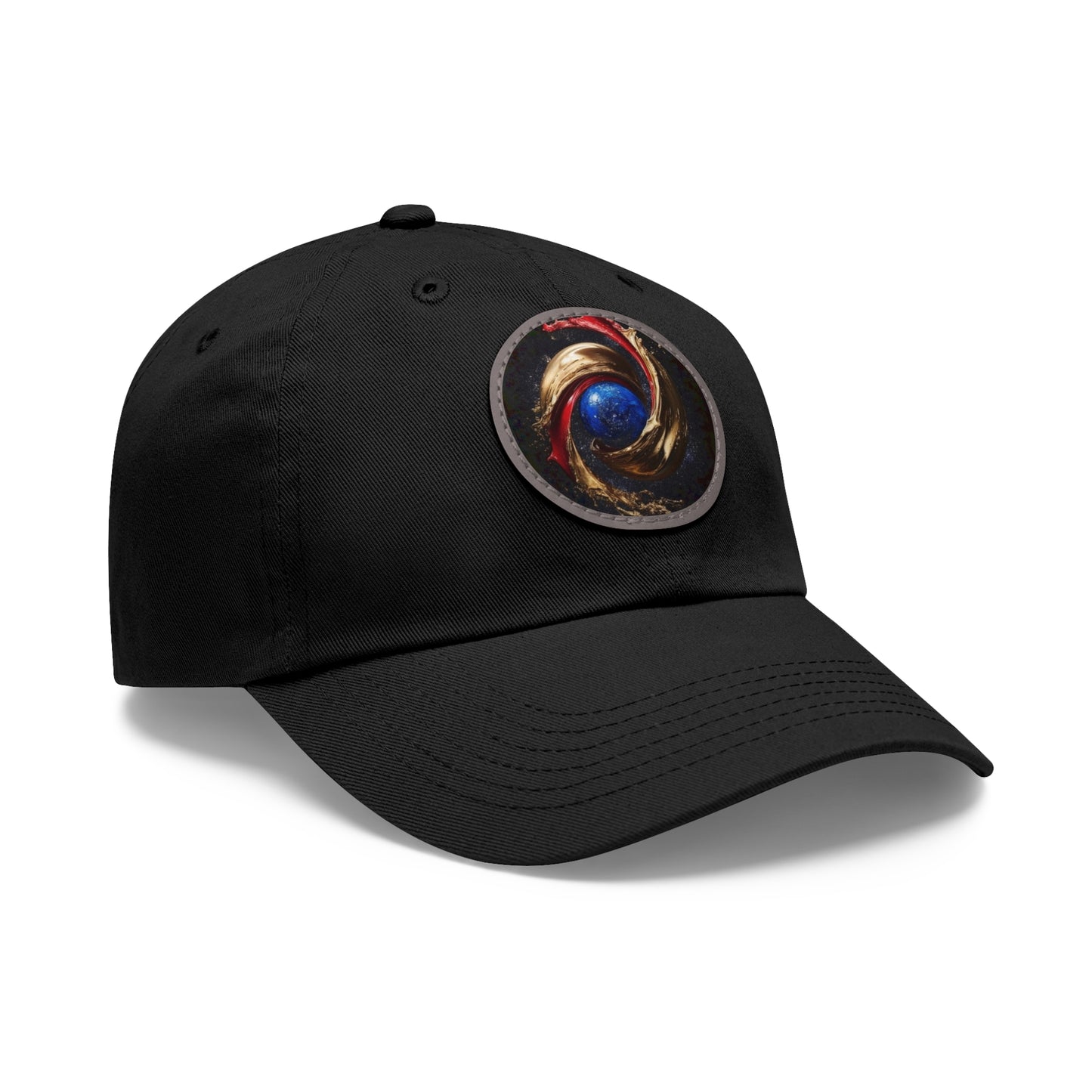 Blood and Gold Swirl Dad Hat with Leather Patch (Round)