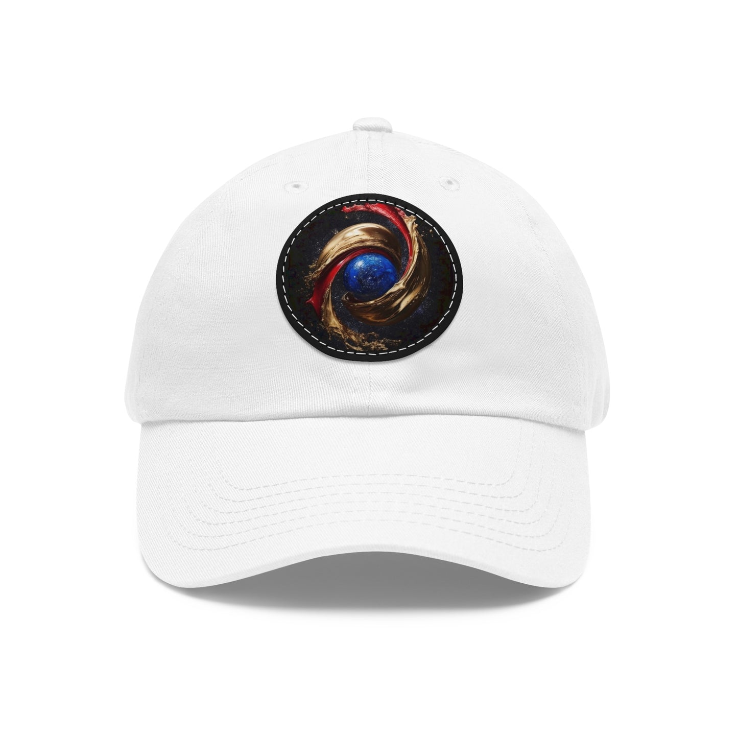 Blood and Gold Swirl Dad Hat with Leather Patch (Round)