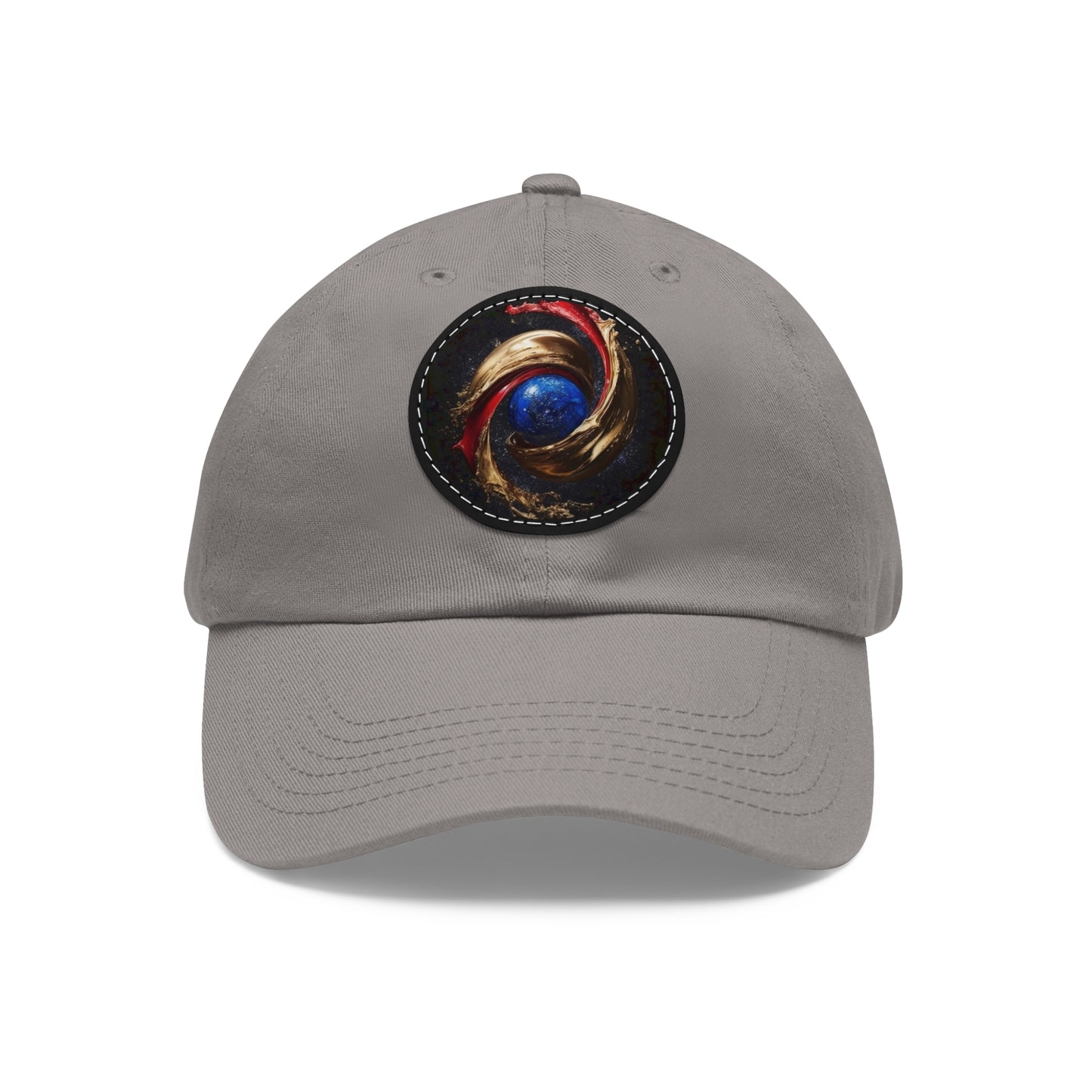 Blood and Gold Swirl Dad Hat with Leather Patch (Round)