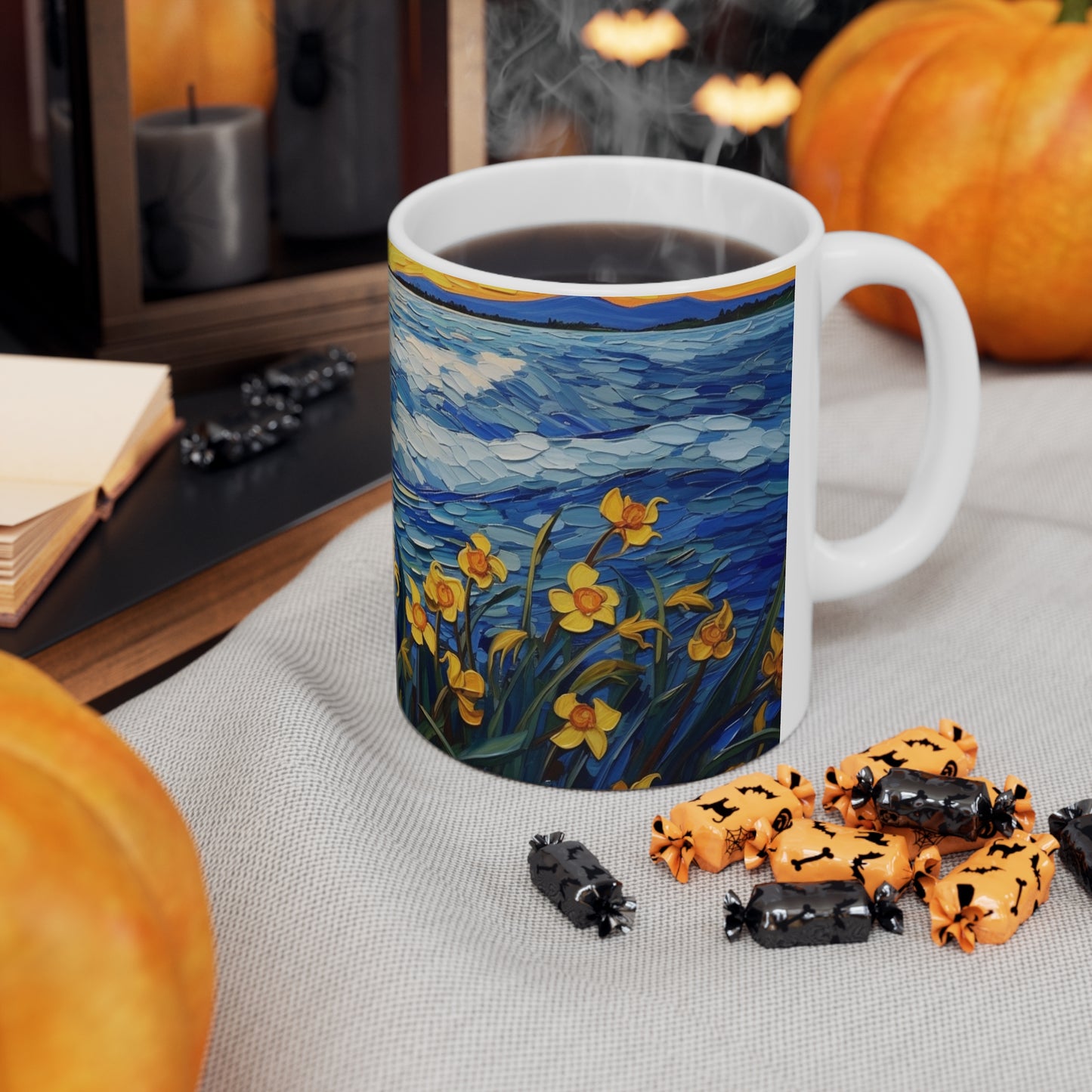 Waves and Daffodils Ceramic Mug 11oz