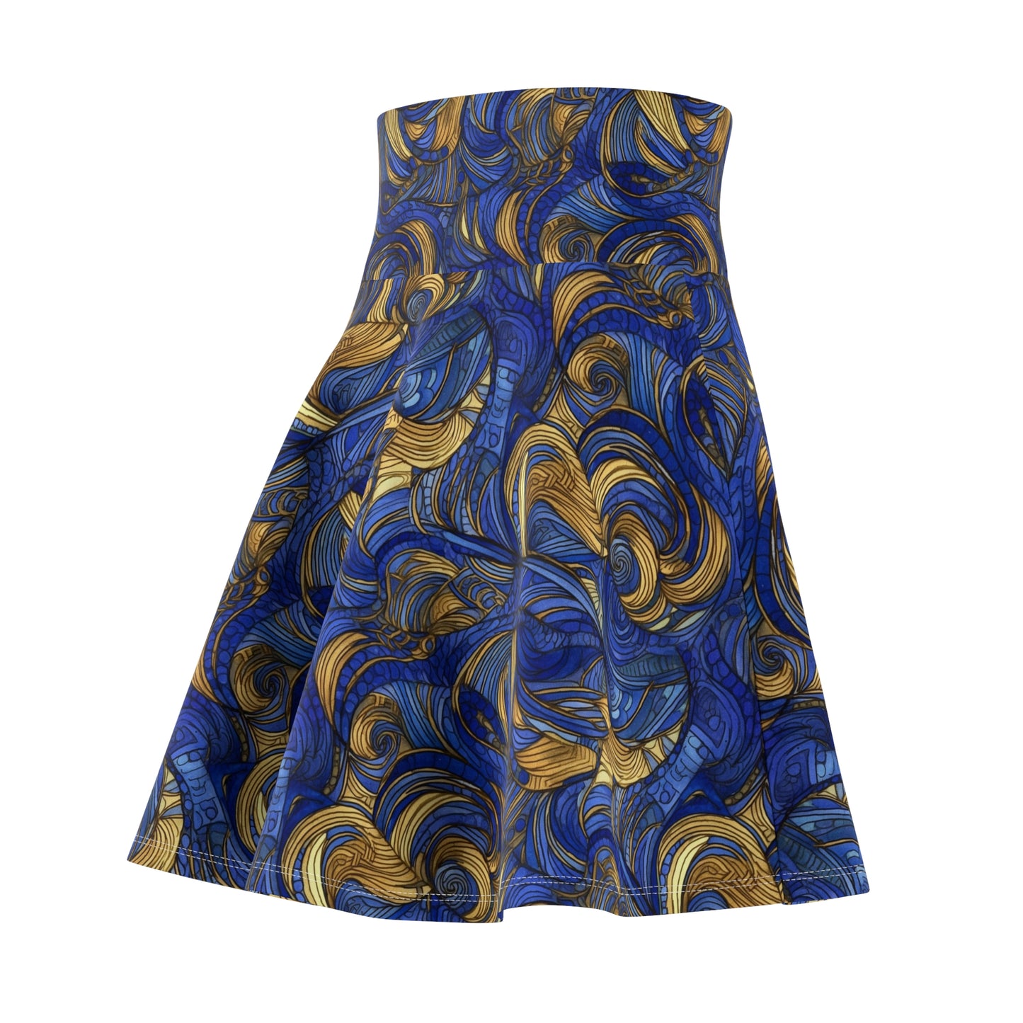 Gold and Lapis Swirls Women's Skater Skirt (AOP)