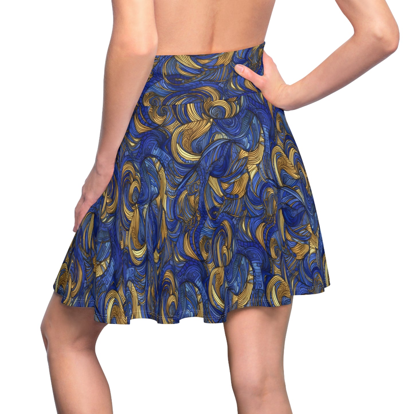 Gold and Lapis Swirls Women's Skater Skirt (AOP)