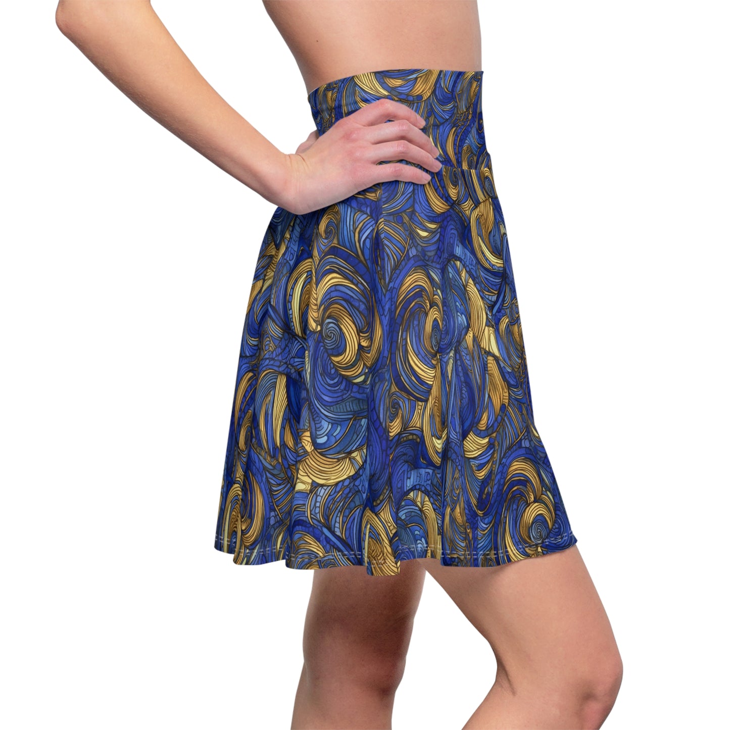 Gold and Lapis Swirls Women's Skater Skirt (AOP)