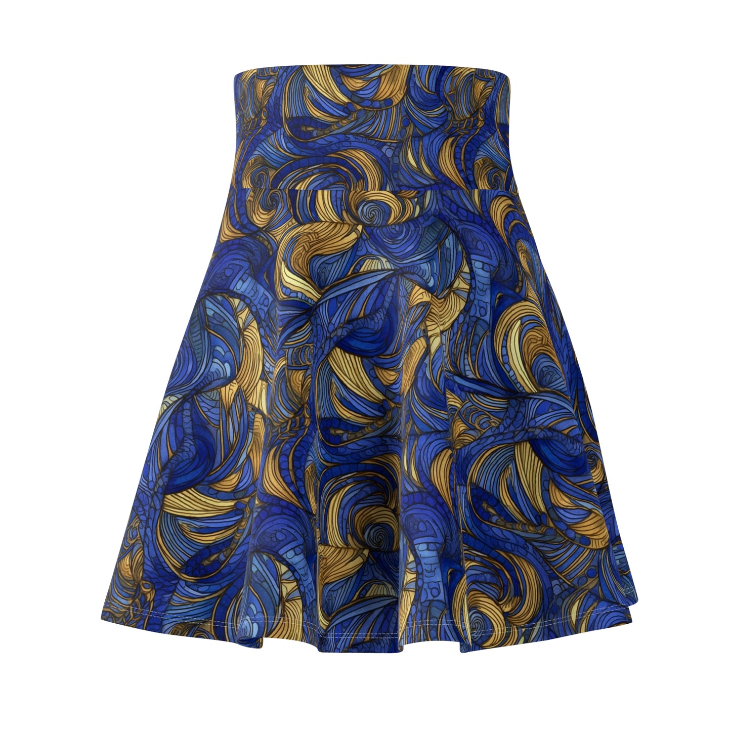 Gold and Lapis Swirls Women's Skater Skirt (AOP)