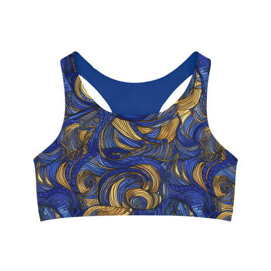 Gold and Lapis Seamless Sports Bra (AOP)