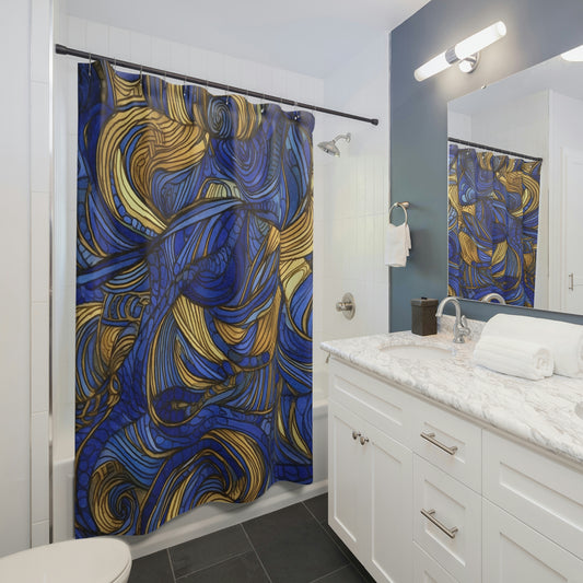 Gold and Lapis Swirls Shower Curtains