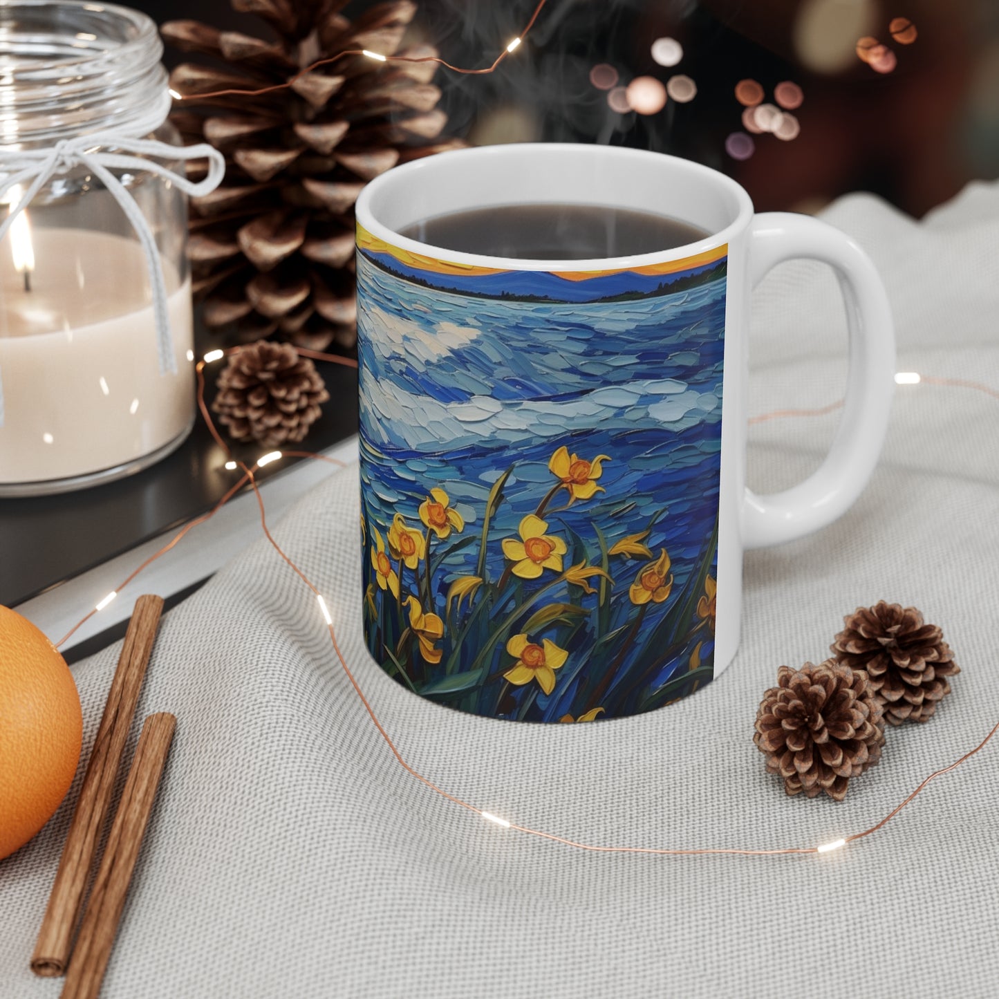 Waves and Daffodils Ceramic Mug 11oz