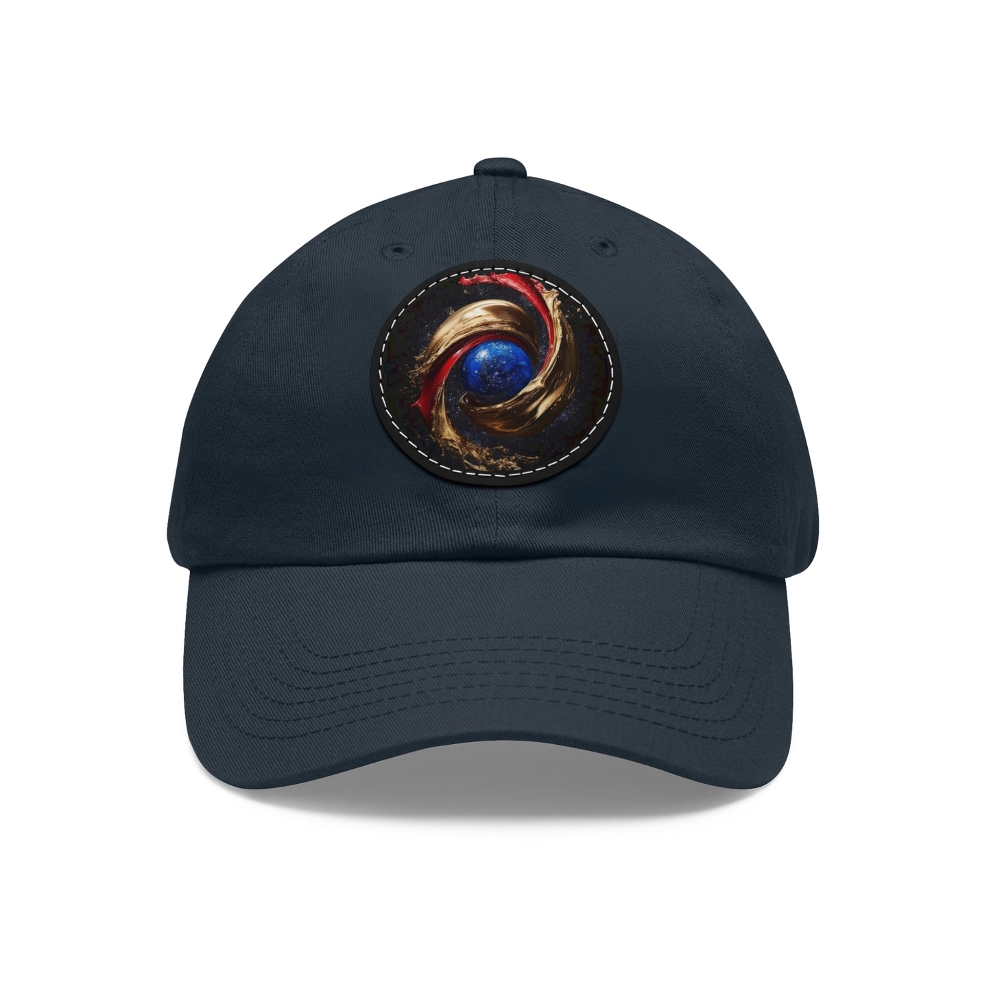 Blood and Gold Swirl Dad Hat with Leather Patch (Round)