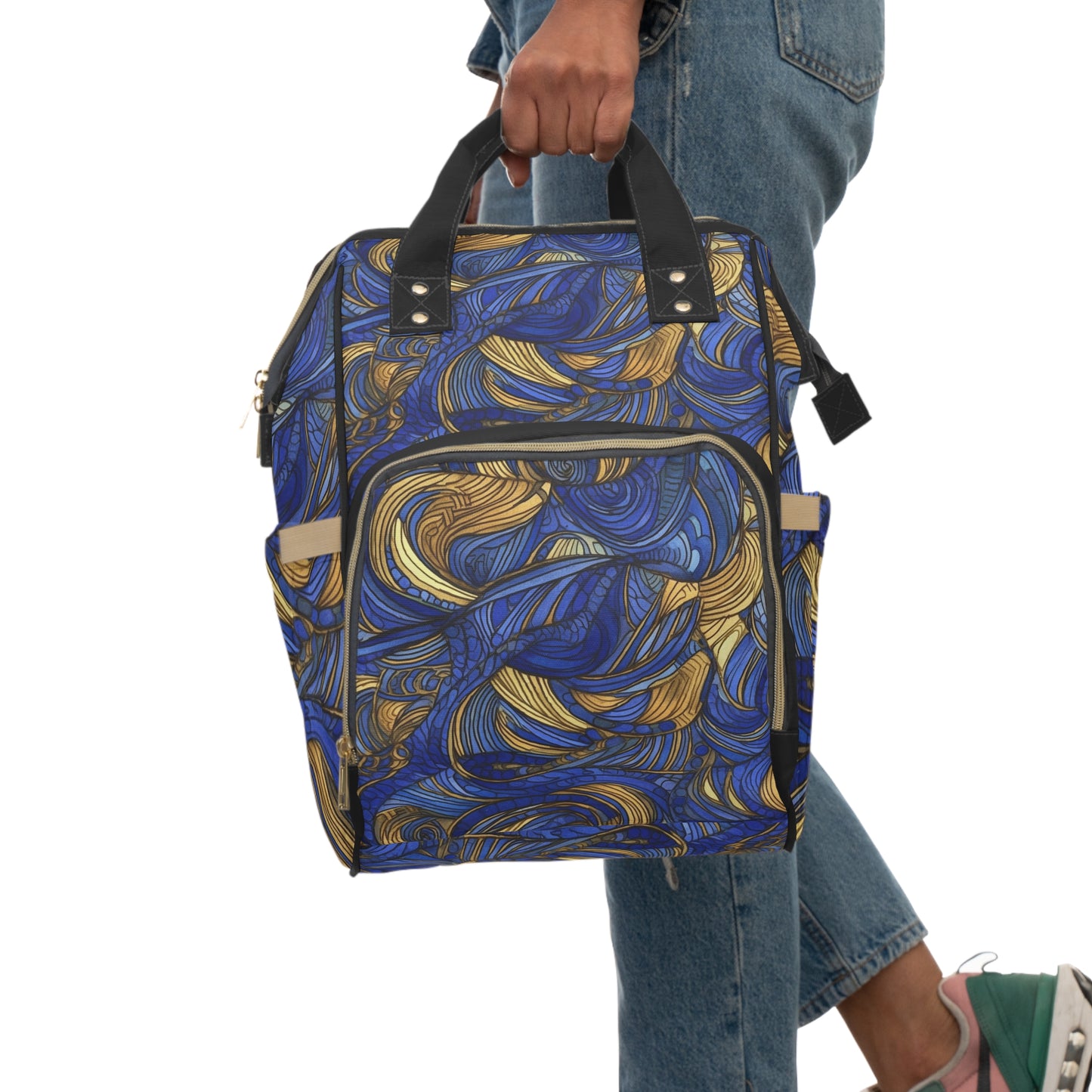 Gold and Lapis Swirls Multifunctional Diaper Backpack