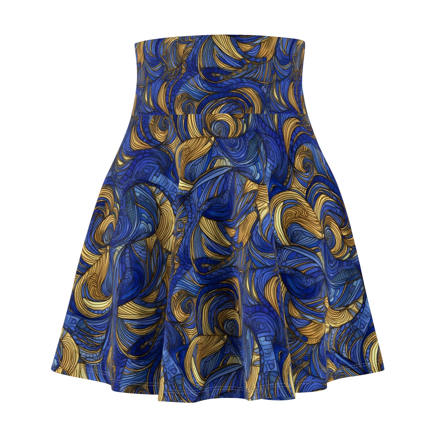 Gold and Lapis Swirls Women's Skater Skirt (AOP)